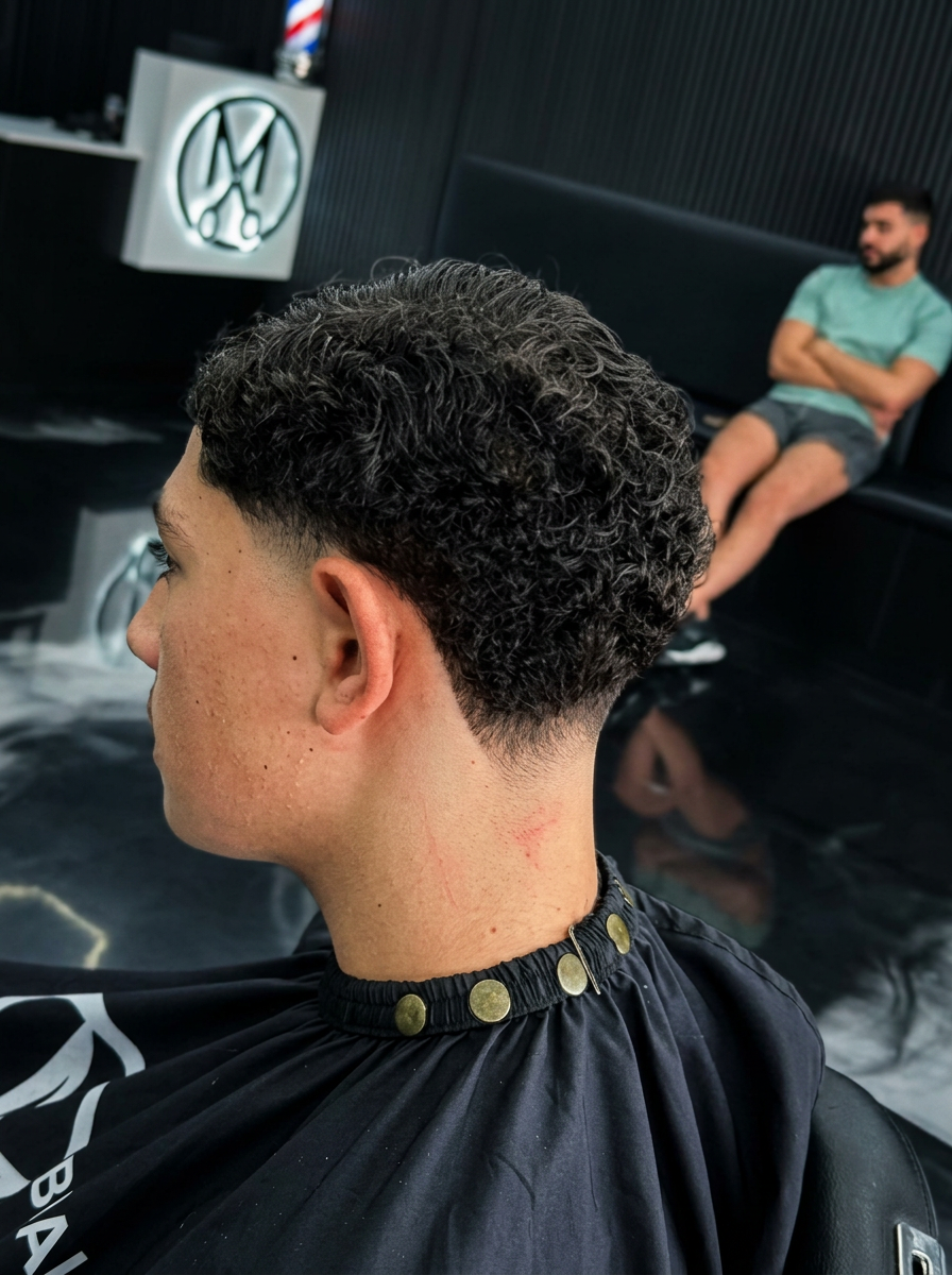 Curly drop fade back view